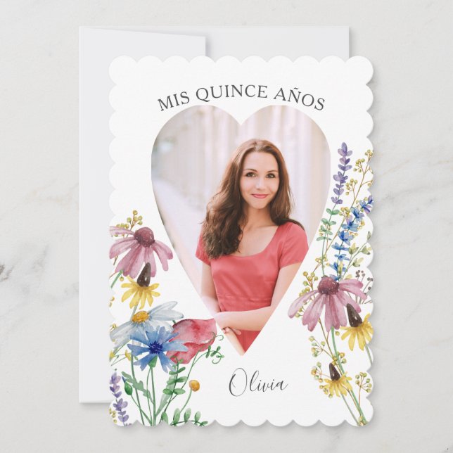 Mis Quince Anos Photo Wildflower Quinceanera Invitation (Front)