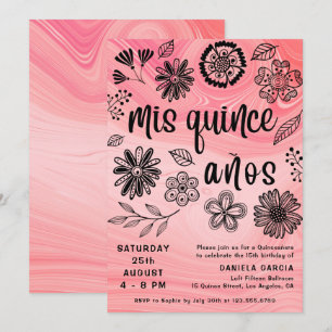 Mis Quince Años Pink Modern Floral Quinceañera Invitation