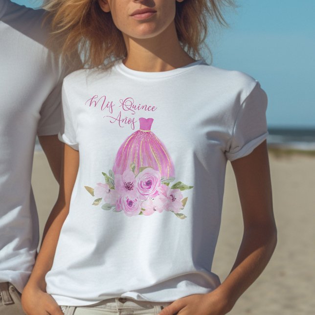 Mis Quince Anos Pink Princess Floral 15th Birthday T-Shirt (Mis Quince birthday t-shirt from my Galaxy Floral Princess Quinceanera collection
)