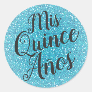 Mis Quince Años Quinceañera Aqua Turquoise Glitter Classic Round Sticker
