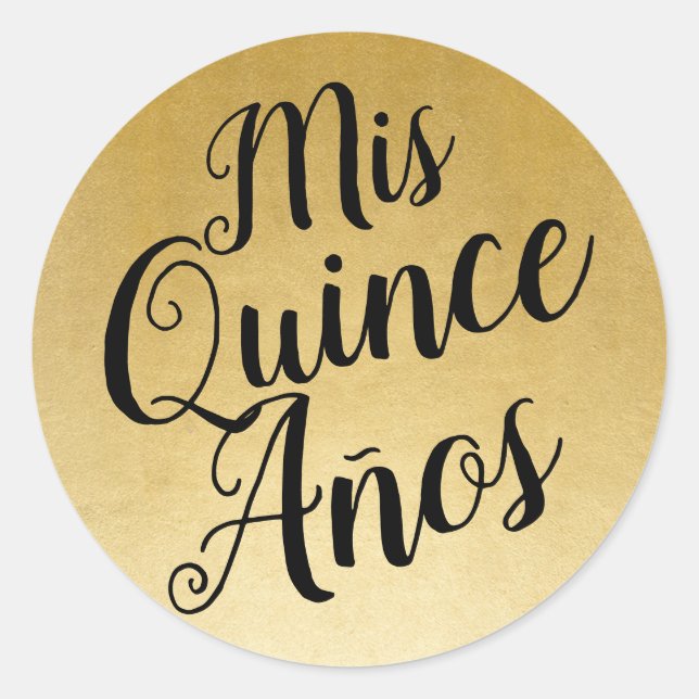 Mis Quince Años Quinceañera Black and Gold Favour Classic Round Sticker (Front)