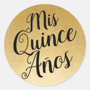 Mis Quince Años Quinceañera Black and Gold Favour Classic Round Sticker