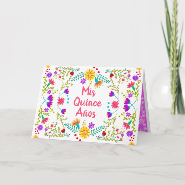 Mis Quince Anos Quinceanera Floral Mexican Fiesta Invitation (Front)
