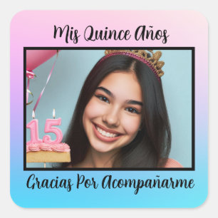 Mis Quince Años Quinceañera Gracias Con Foto Square Sticker