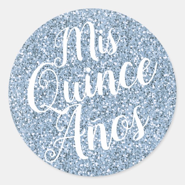 Mis Quince Años Quinceañera Light Blue Glitter Classic Round Sticker (Front)