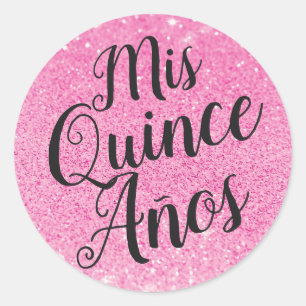 Mis Quince Años Quinceañera Pink Glitter Classic Round Sticker