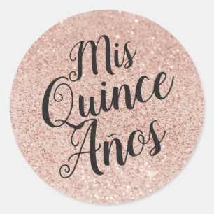 Mis Quince Años Quinceañera Rose Gold Sparkle Classic Round Sticker