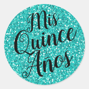 Mis Quince Años Quinceañera Turquoise Aqua Glitter Classic Round Sticker