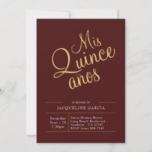 Mis Quince Anos Red Gold Modern Quinceanera Invitation