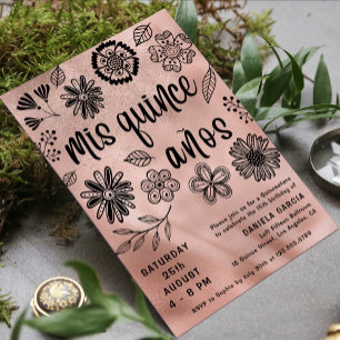 Mis Quince Años Rose Gold Chic Floral Quinceañera Invitation