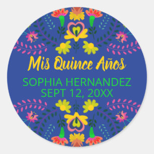 Mis Quince Anos Royal Blue Mexican Fiesta Party Classic Round Sticker