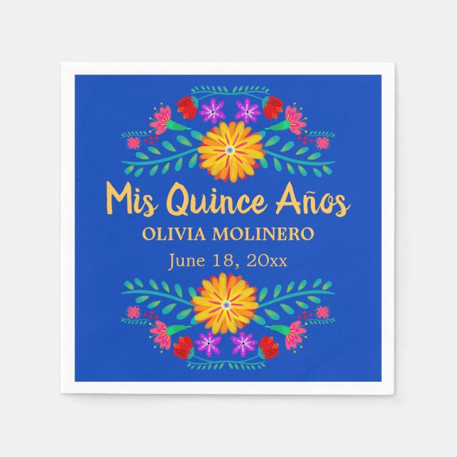 Mis Quince Anos Royal Blue Quincenera Party Napkin (Front)