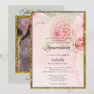  Mis Quince Beautiful Pastel Pink Flowers Invitation