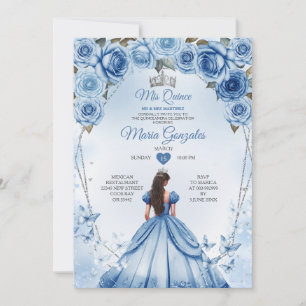 Mis Quince Blue Floral Silver Crown Quinceañera Invitation