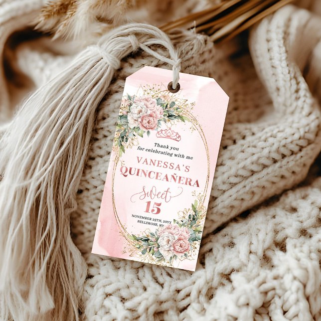 Mis Quince Boho Celebration Gift Tag Blush Pink  (Mis Quince Boho Celebration Gift Tag Blush Pink Floral)