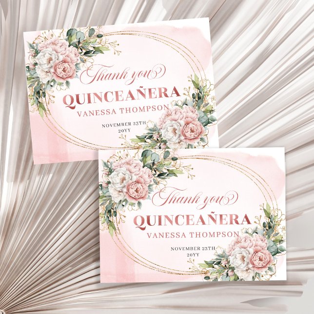 Mis Quince Boho Celebration Thanks Card Blush Pink (Mis Quince Boho Celebration Thank You Card Blush Pink)