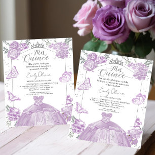Mis Quince Budget Invitation Bilingual Lavender