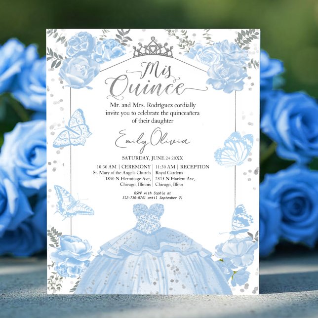 Mis Quince Budget Invitation Dusty Blue Dress (Creator Uploaded)
