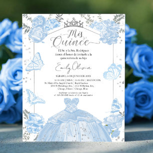 Mis quince Budget Invitation Spanish Dusty Blue