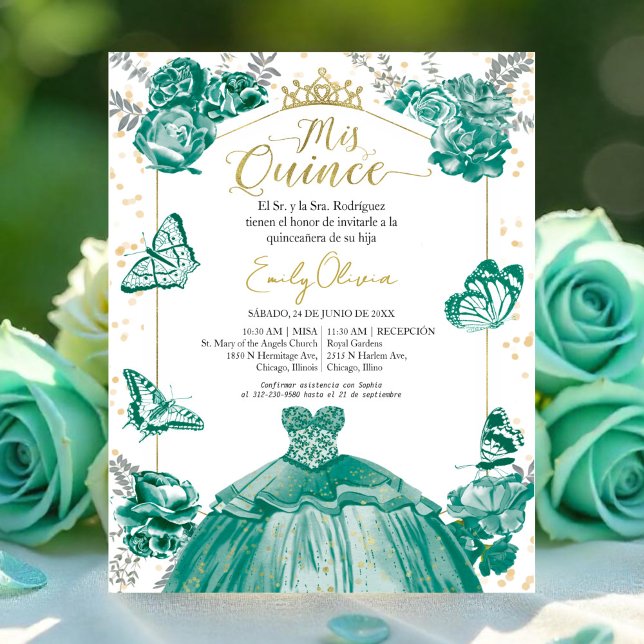 Mis quince Budget Invitation Spanish Emerald Green (Creator Uploaded)