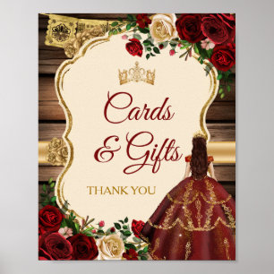 Mis Quince Burgundy Floral Rustic Cards Gifts Poster