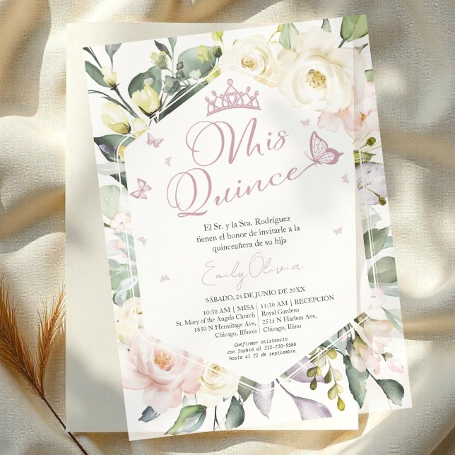 Mis Quince | Butterfly Floral Quinceañera Spanish Vellum Invitations (Creator Uploaded)