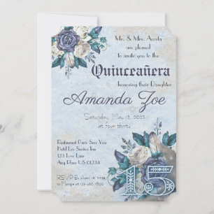 Mis Quince Dusty Blue Floral invitation