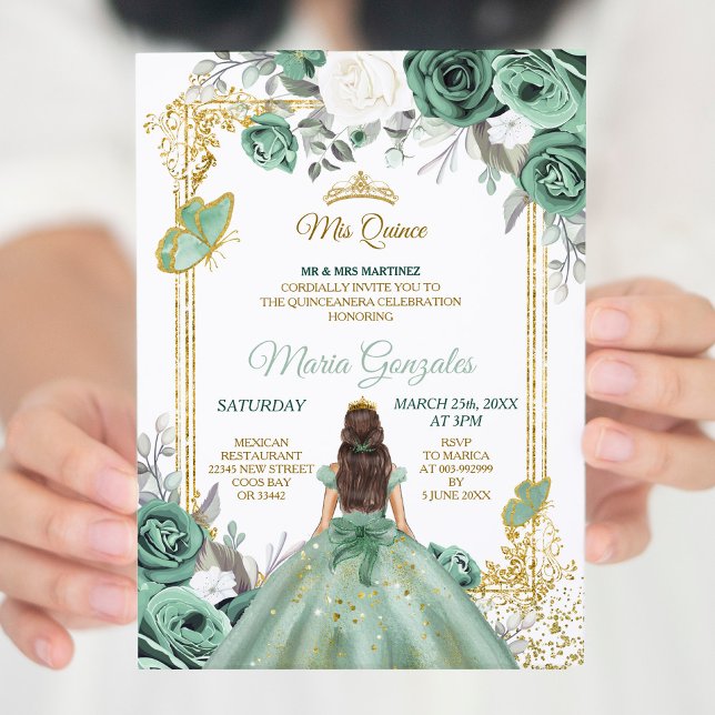 Mis Quince Dusty Green & White Birthday Invitation (Creator Uploaded)