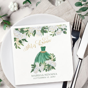 Mis Quince Emerald Green White Peony Quinceanera I Napkin
