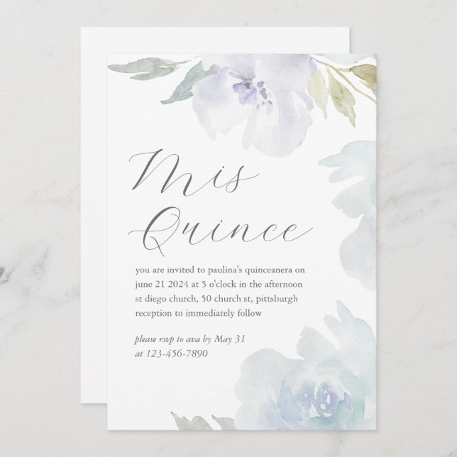 Mis Quince Floral 15 Years Birthday Quinceañera Invitation (Front/Back)
