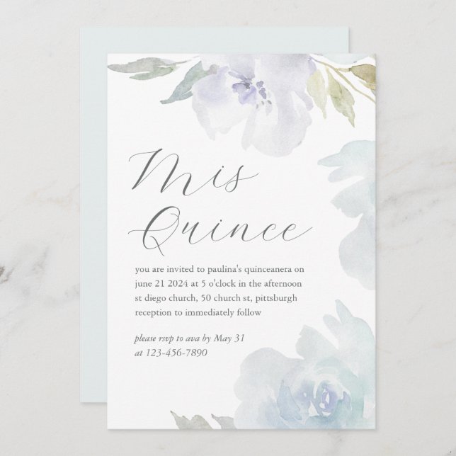 Mis Quince Floral 15 Years Birthday Quinceañera Invitation (Front/Back)
