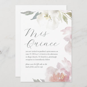 Mis Quince Floral Birthday Quinceañera QR Code Invitation