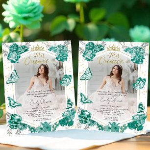 Mis Quince Photo Budget Invitation Bilingual Green