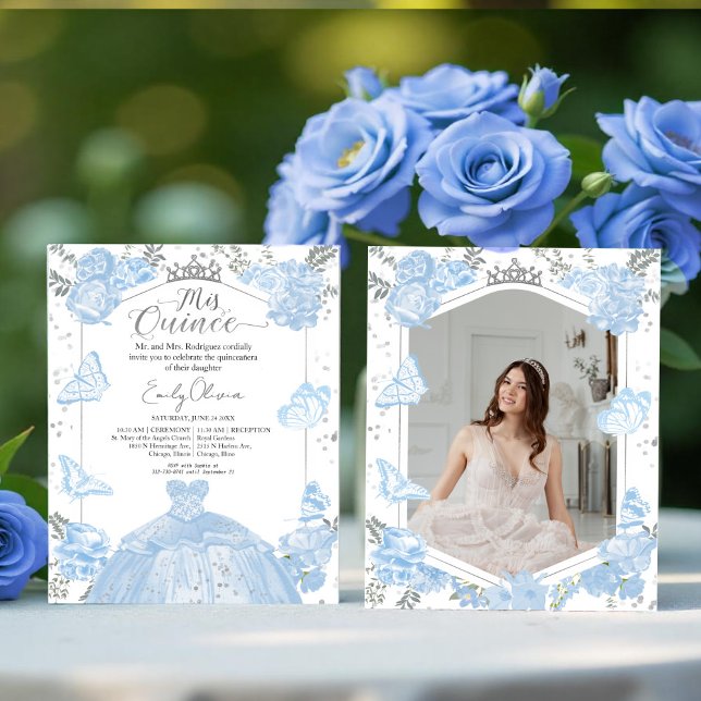 Mis Quince Photo Budget Invitation Dusty Blue (Creator Uploaded)