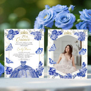 Mis Quince Photo Budget Invitation Royal Blue