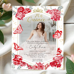 Mis Quince Photo Budget Invitation Spanish Red