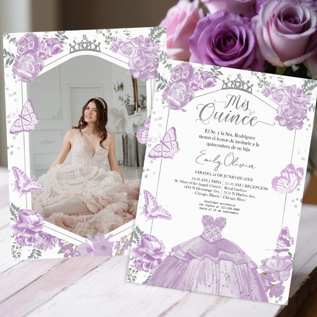 Mis Quince Photo Invitation Spanish Lavender (Creator Uploaded)