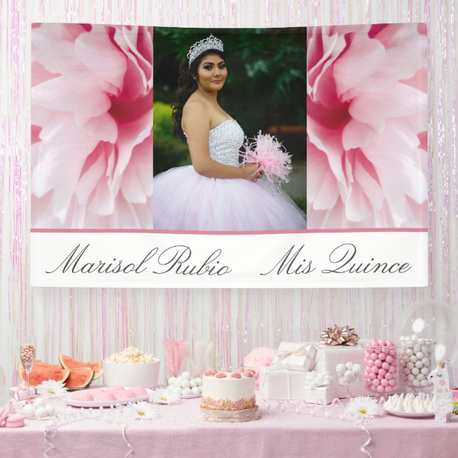 Mis Quince Pink Floral Custom Photo Banner (Party)