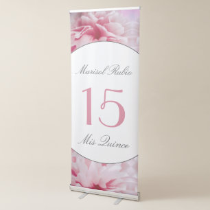 Mis Quince Pink Floral  Retractable Banner