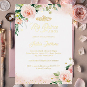 Mis Quince Pink Gold Floral Quinceanera Birthday