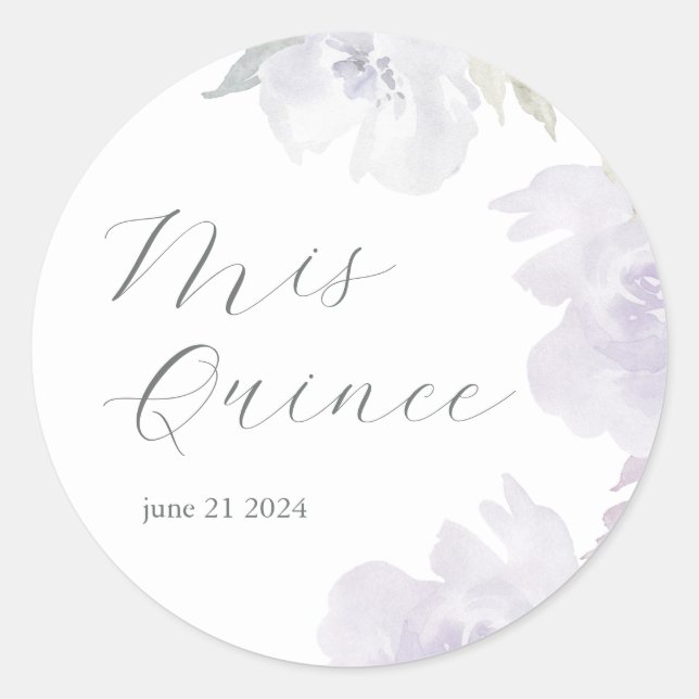 Mis Quince Purple Floral 15th Birthday Quinceañera Classic Round Sticker (Front)