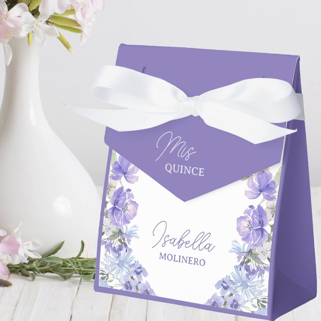 Mis Quince Purple Peri Floral Quinceanera Party Favour Box (Creator Uploaded)