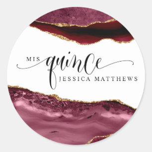Mis Quince, Spanish, Burgundy Red, Berry Agate Classic Round Sticker