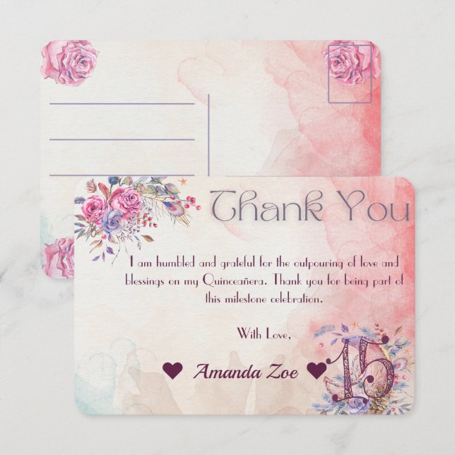Mis Quince Thank you Note Card (Front/Back)