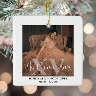 Mis XV Años 2 Photo Quinceañera Keepsake Modern Ceramic Ornament