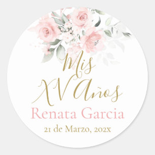 Mis XV años flores rosas Classic Round Sticker