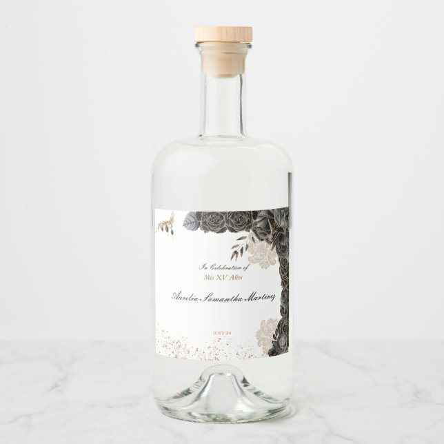 Mis XV Años Liquor Label Black and Gold (Front)