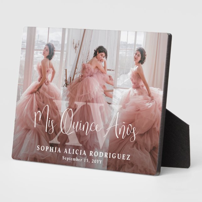 Mis XV Años Quinceañera 3 Photo Collage Birthday Plaque (Side)