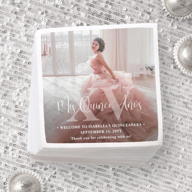 Mis XV Años Quinceañera Photo Modern 15th Birthday Napkin (Creator Uploaded)