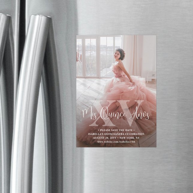 Mis XV Años Save the Date Modern Photo Quinceañera Magnetic Invitation (Creator Uploaded)